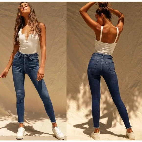 Free People Distressed High Waist Stretch Skinny Jeans Jegging - Picture 4 of 9